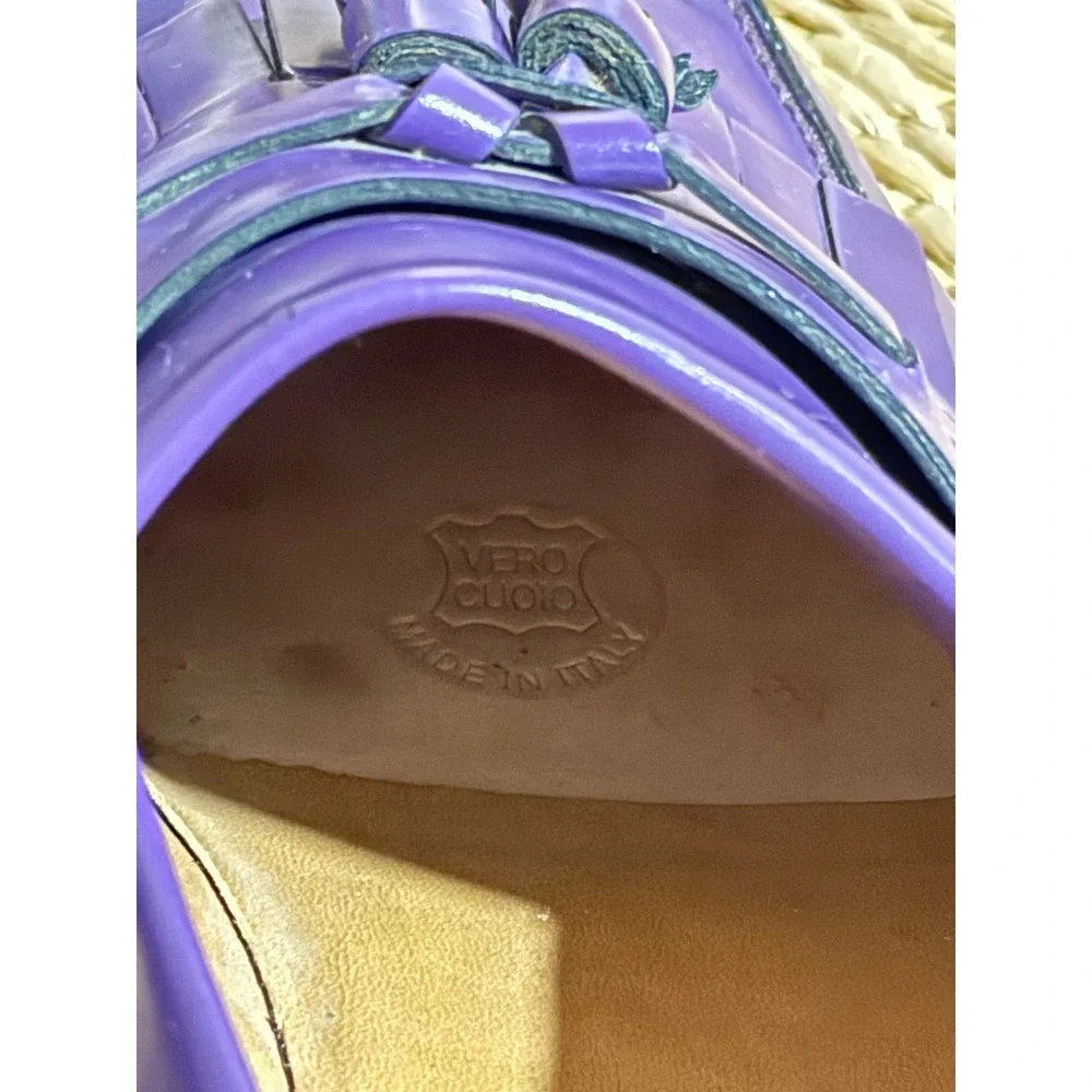 Gucci Purple Leather Tassel Kiltie Loafers Men's Size 44.5 E Made In Italy